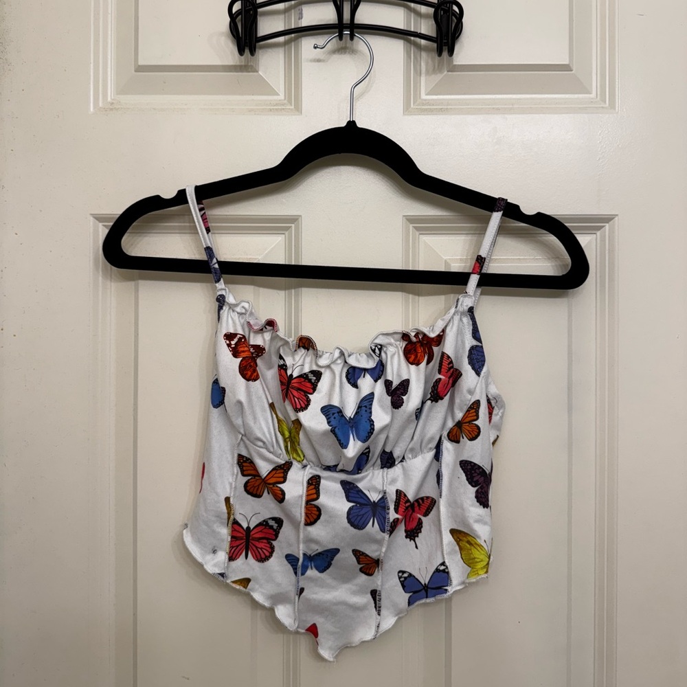 Colorful Butterfly Print Crop Top